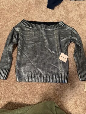 superdown Silver Metallic Off-the-Shoulder Sweater